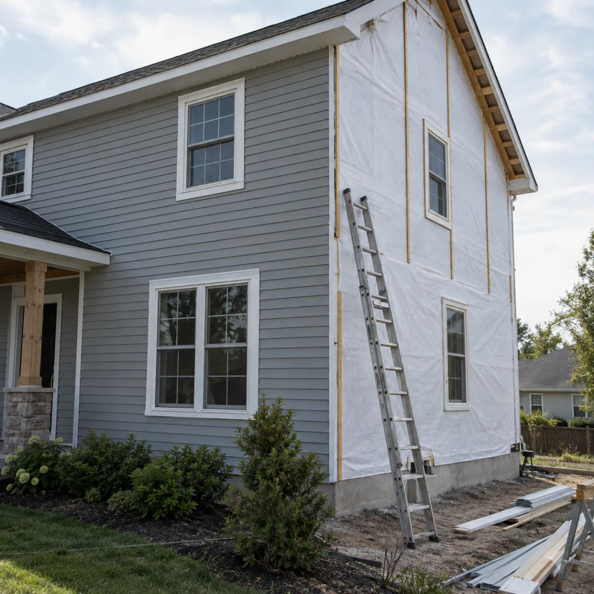 House with horizontal siding and a partially clad gable wall