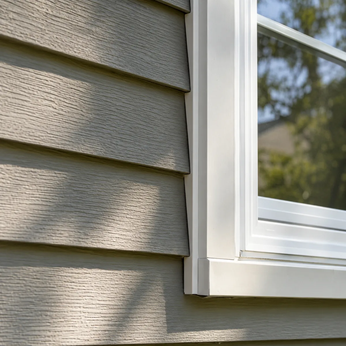 Horizontal siding and trim around a residential window
